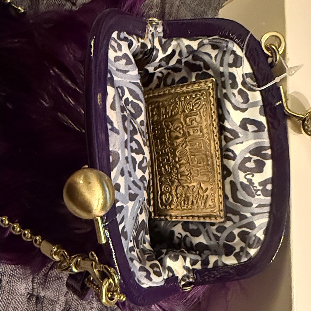 Coach Poppy Purple Osteich Feather Clutch with Gold Chain - Picture 3 of 4